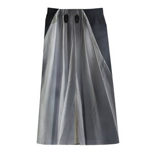 Scary Ghost 3D Print Cotton Front Slit Maxi Skirt