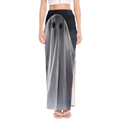 Scary Ghost 3D Print High Slit Maxi Skirt