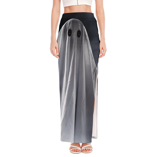 Scary Ghost 3D Print High Slit Maxi Skirt