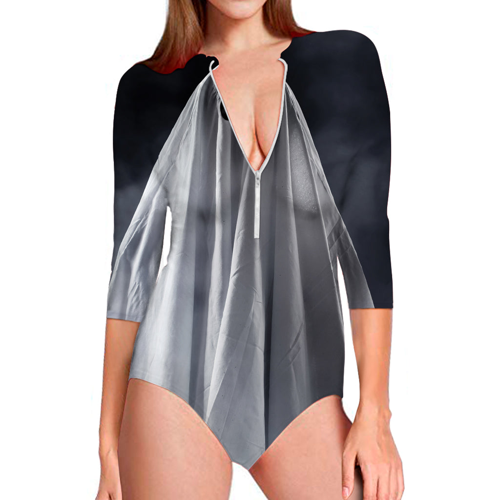 Scary Ghost 3D Print Long Sleeve Swimsuit