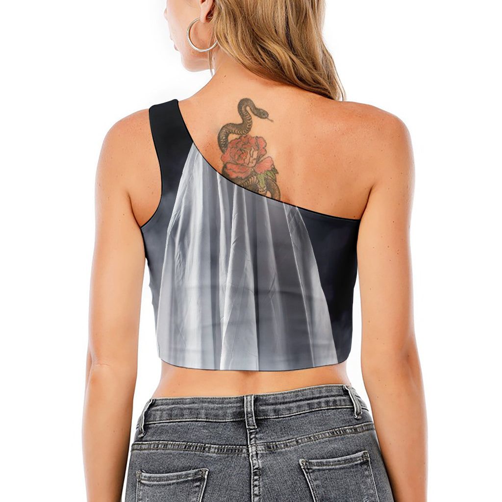 Scary Ghost 3D Print One Shoulder Crop Top