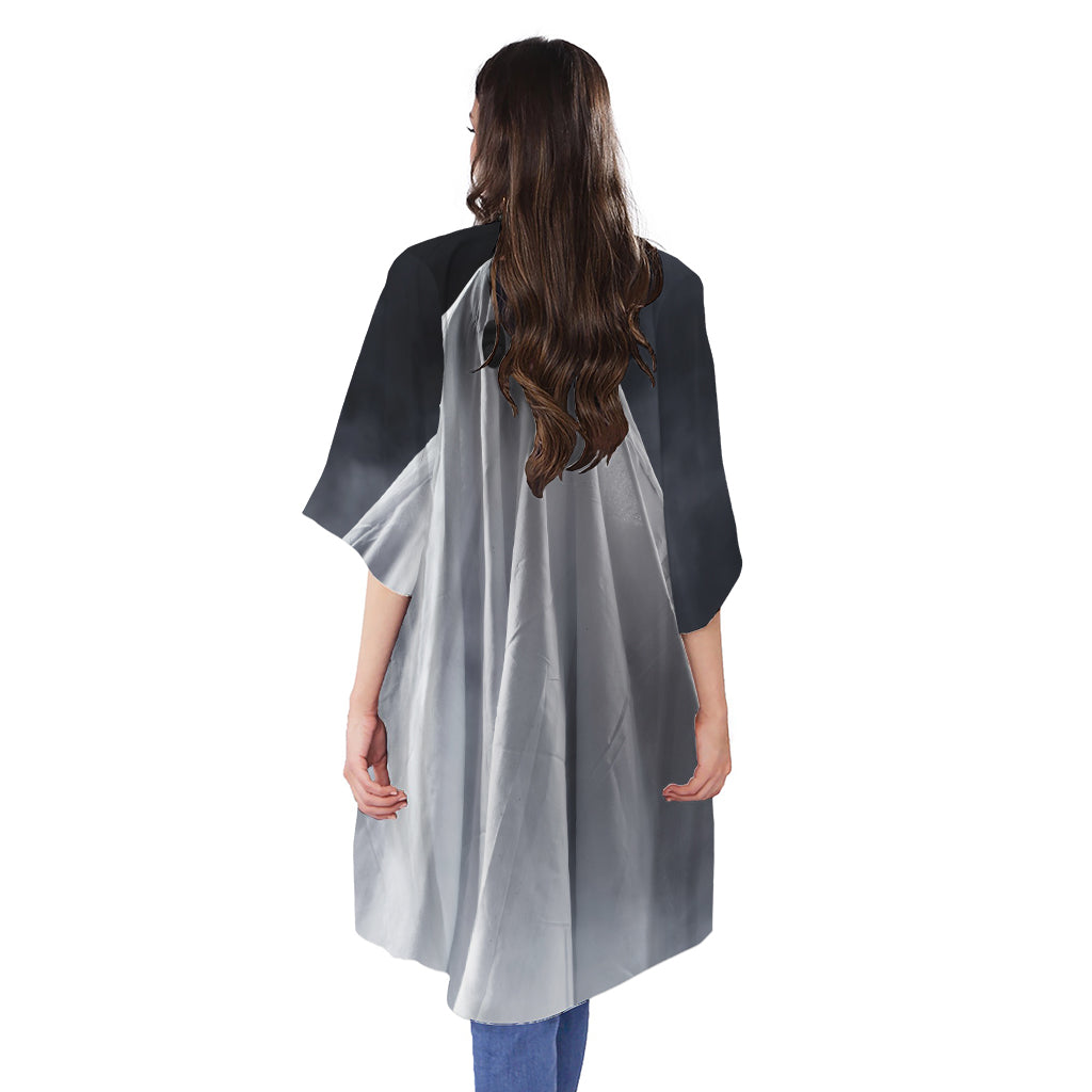 Scary Ghost 3D Print Open Front Beach Cover Up