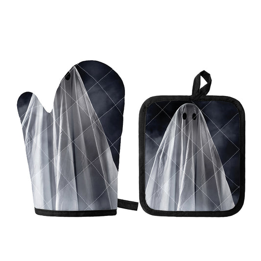 Scary Ghost 3D Print Oven Mitt And Pot Holder Set