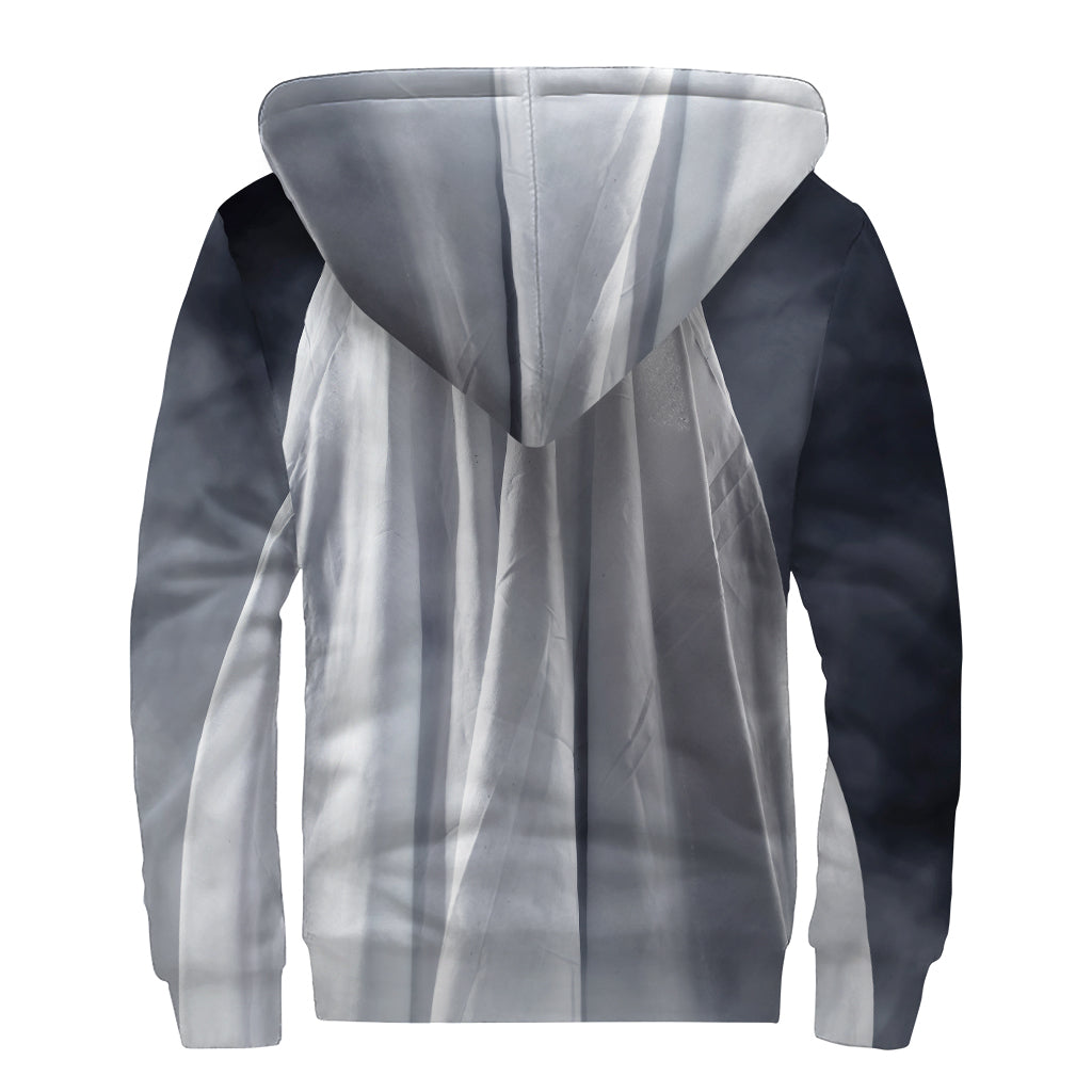 Scary Ghost 3D Print Sherpa Lined Zip Up Hoodie