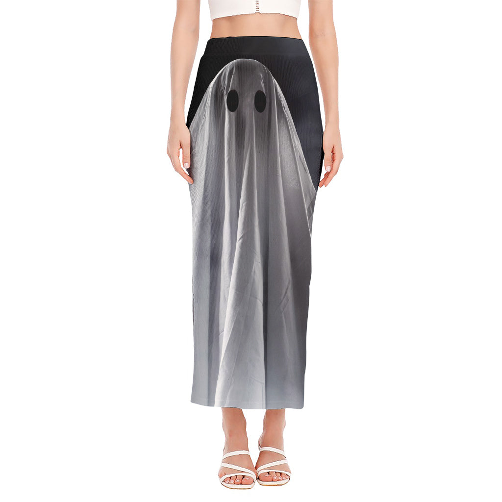 Scary Ghost 3D Print Side Slit Maxi Skirt