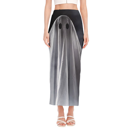 Scary Ghost 3D Print Side Slit Maxi Skirt