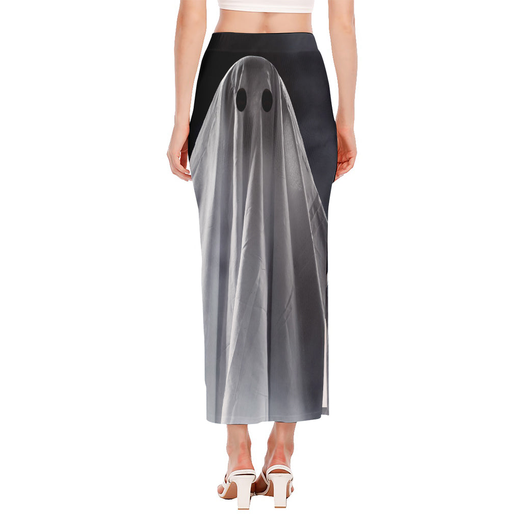Scary Ghost 3D Print Side Slit Maxi Skirt