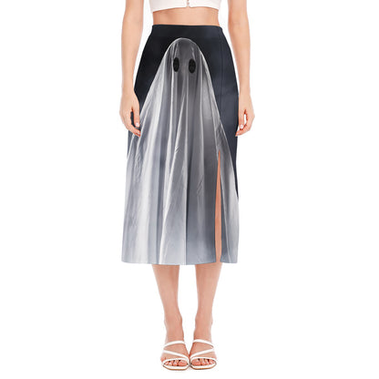Scary Ghost 3D Print Side Slit Midi Skirt