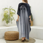 Scary Ghost 3D Print Silk V-Neck Kaftan Dress