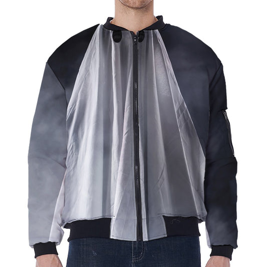 Scary Ghost 3D Print Zip Sleeve Bomber Jacket