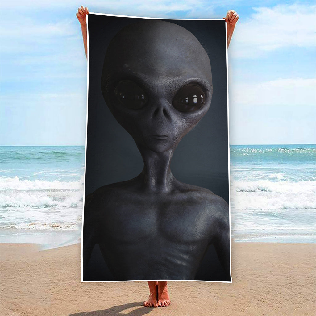 Scary Grey Alien 3D Print Beach Towel