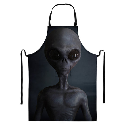 Scary Grey Alien 3D Print Bib Apron With Pocket
