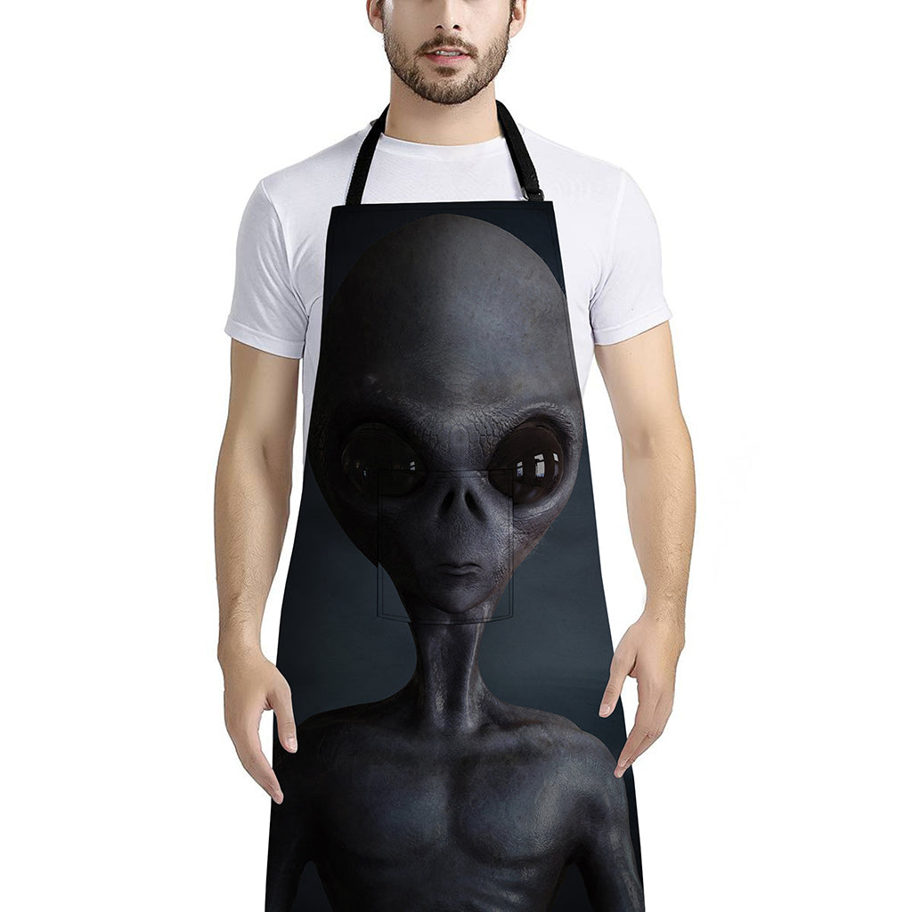 Scary Grey Alien 3D Print Bib Apron With Pocket