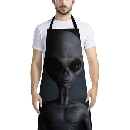Scary Grey Alien 3D Print Bib Apron With Pocket