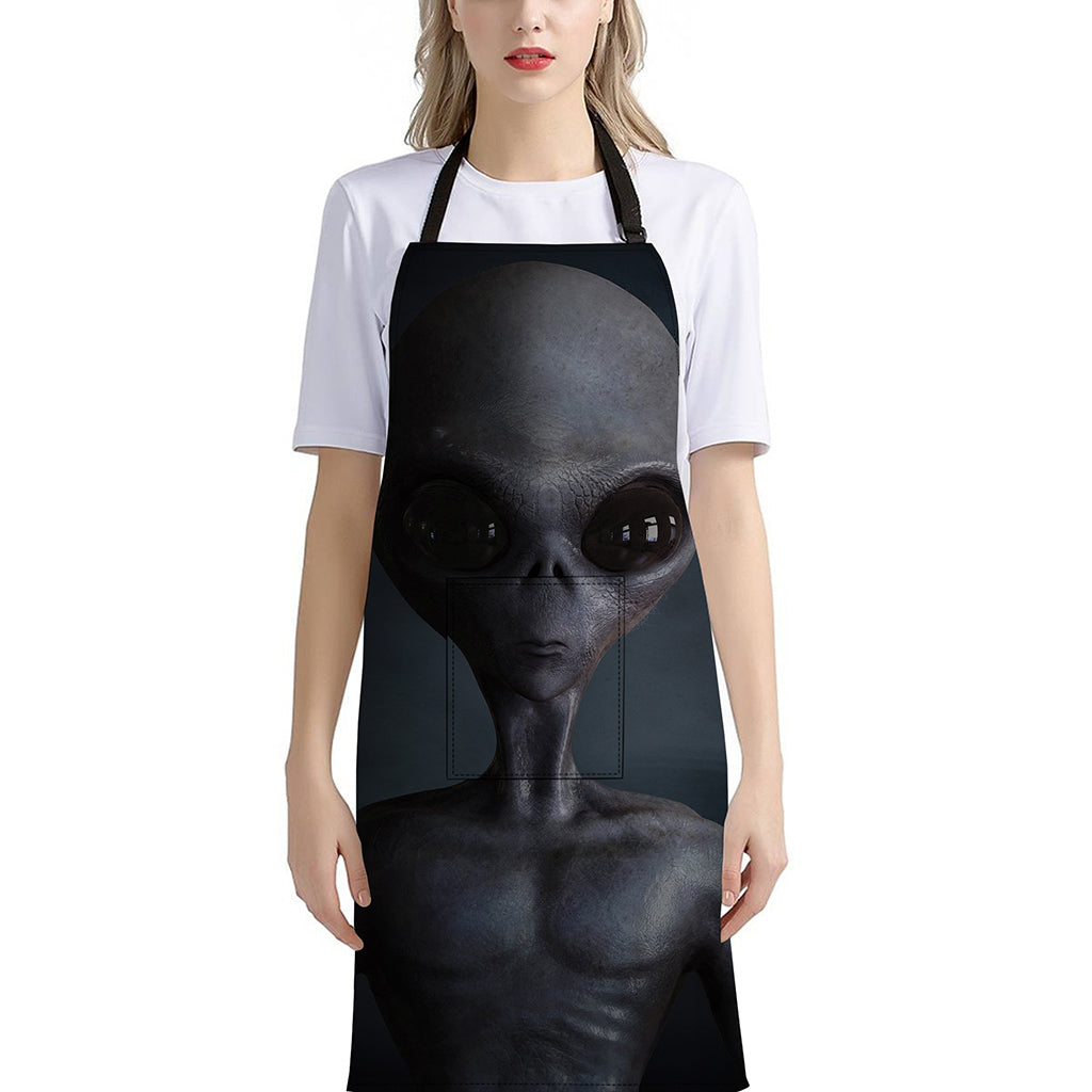 Scary Grey Alien 3D Print Bib Apron With Pocket