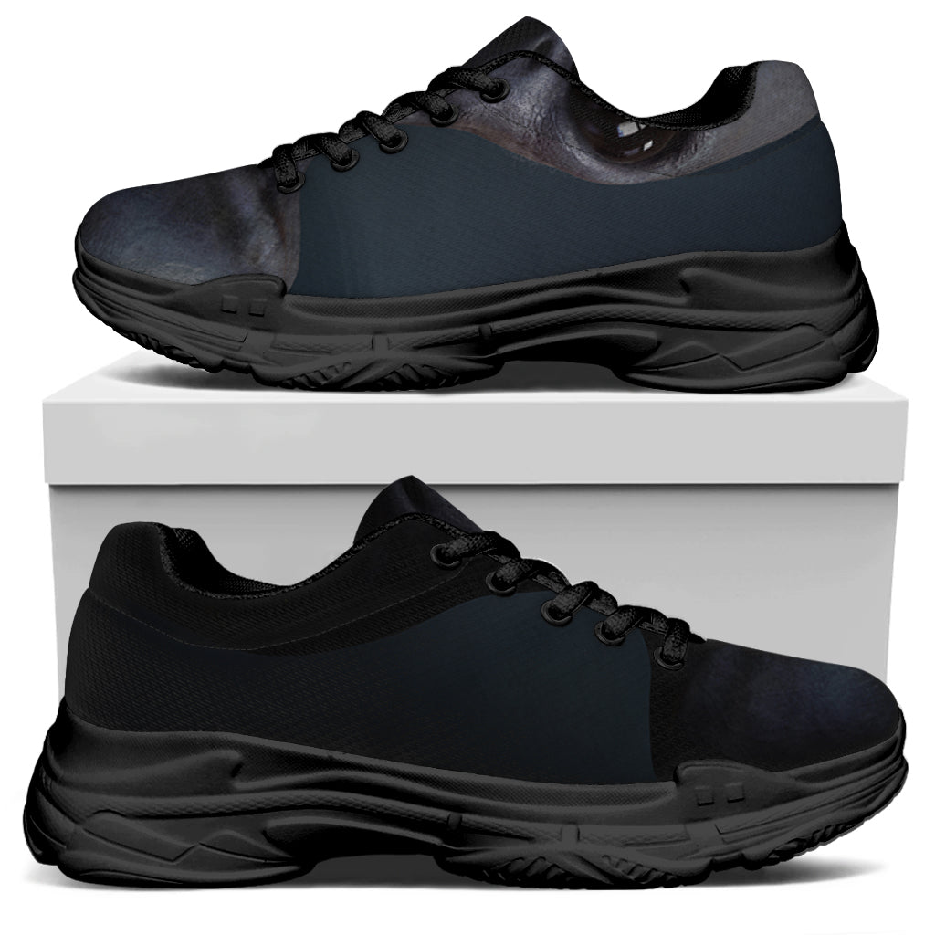 Scary Grey Alien 3D Print Black Chunky Shoes