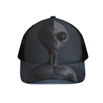 Scary Grey Alien 3D Print Black Mesh Trucker Cap