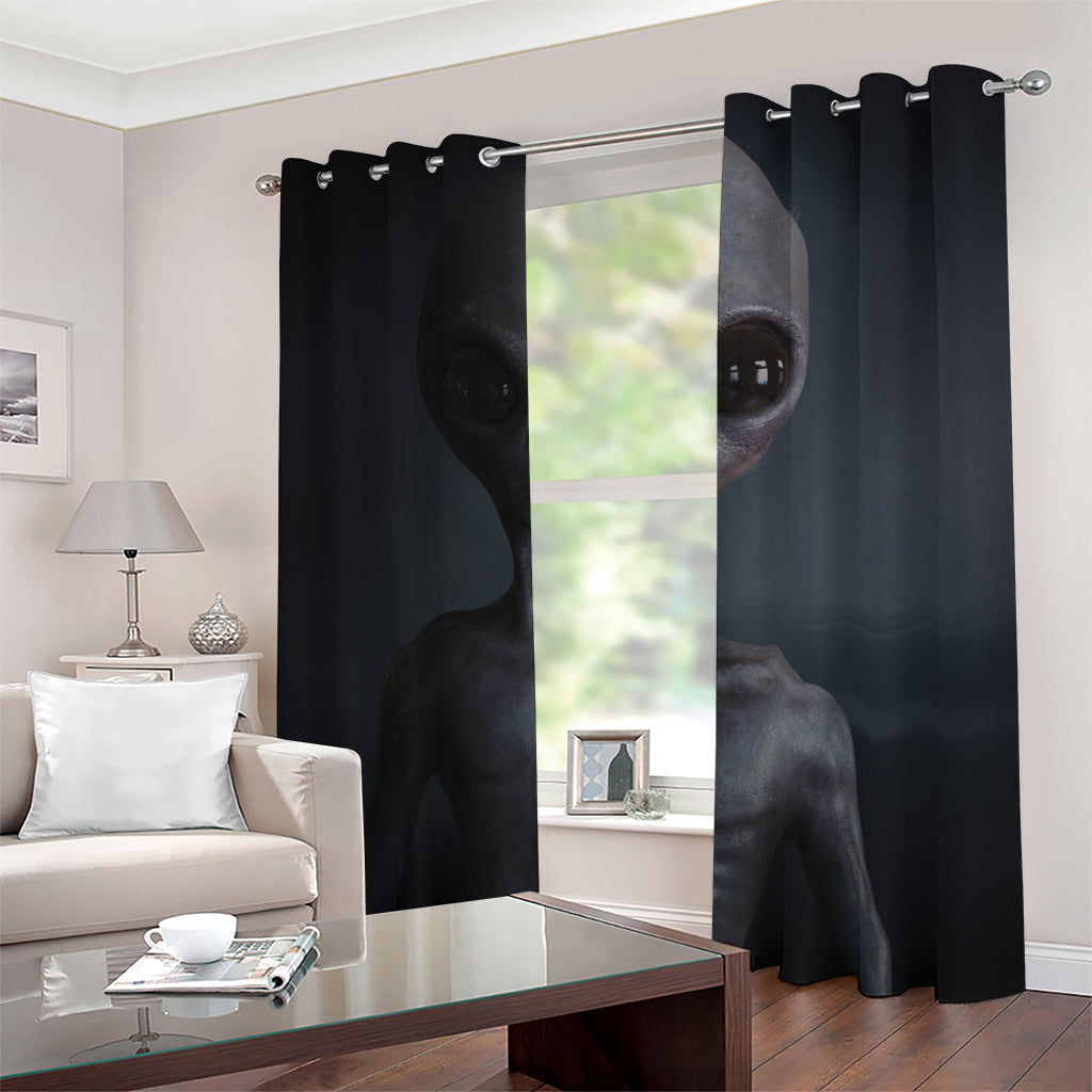 Scary Grey Alien 3D Print Blackout Grommet Curtains