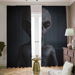 Scary Grey Alien 3D Print Blackout Pencil Pleat Curtains