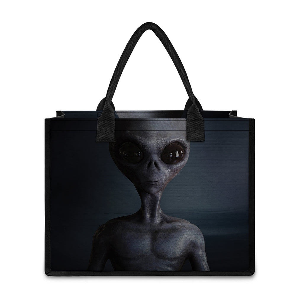 Scary Grey Alien 3D Print Canvas Tote Bag