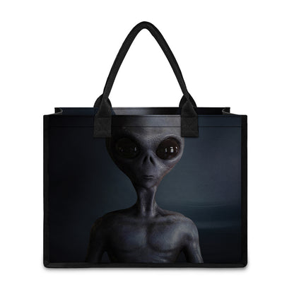 Scary Grey Alien 3D Print Canvas Tote Bag