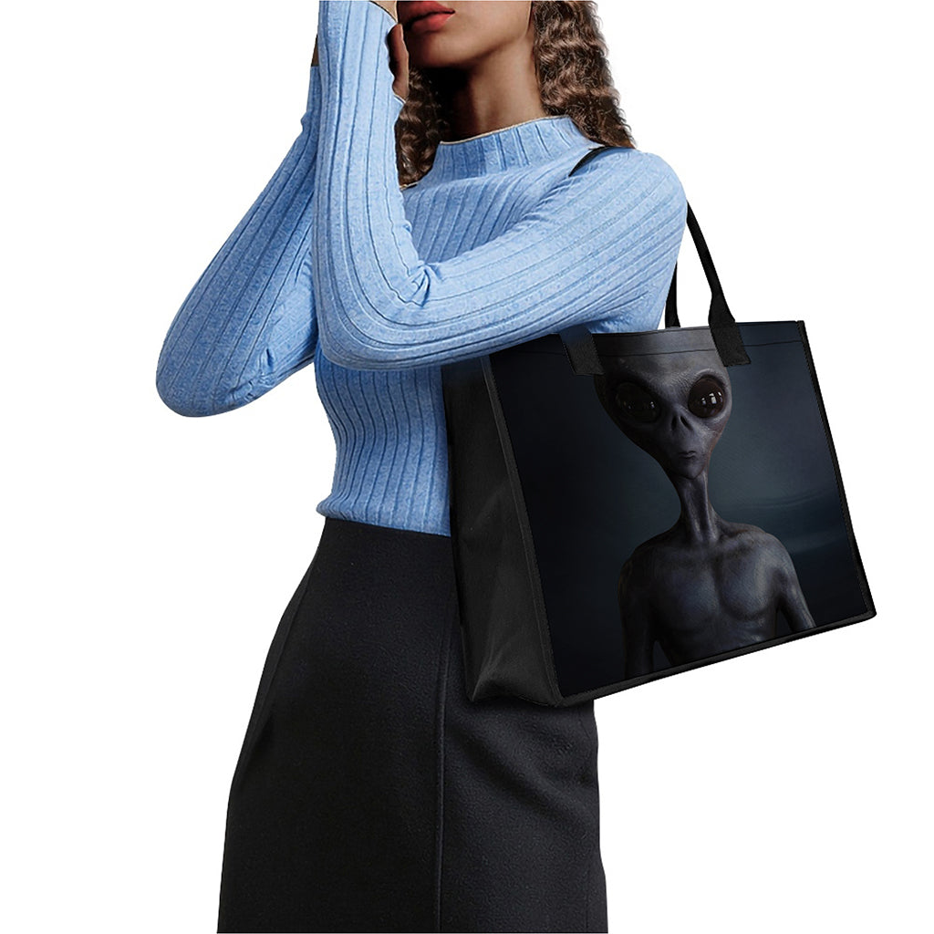 Scary Grey Alien 3D Print Canvas Tote Bag