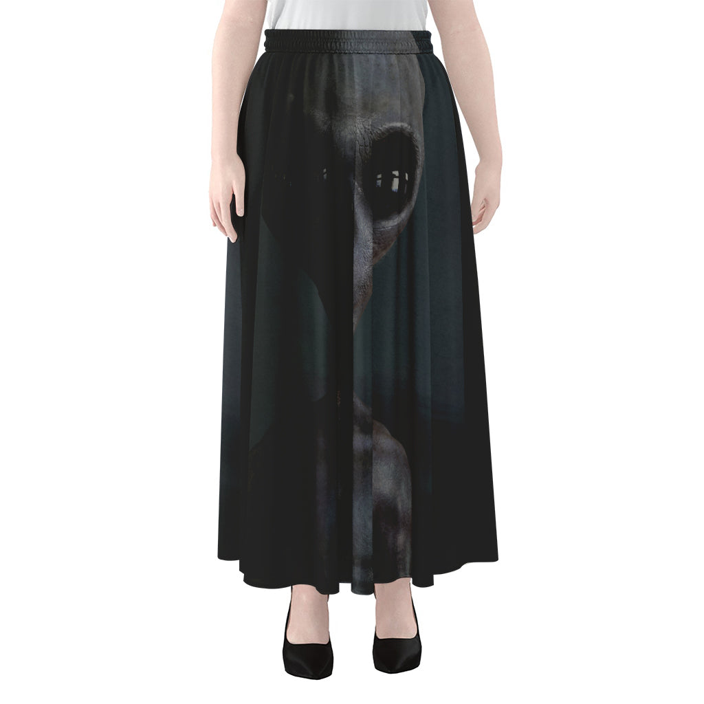 Scary Grey Alien 3D Print Chiffon Maxi Skirt