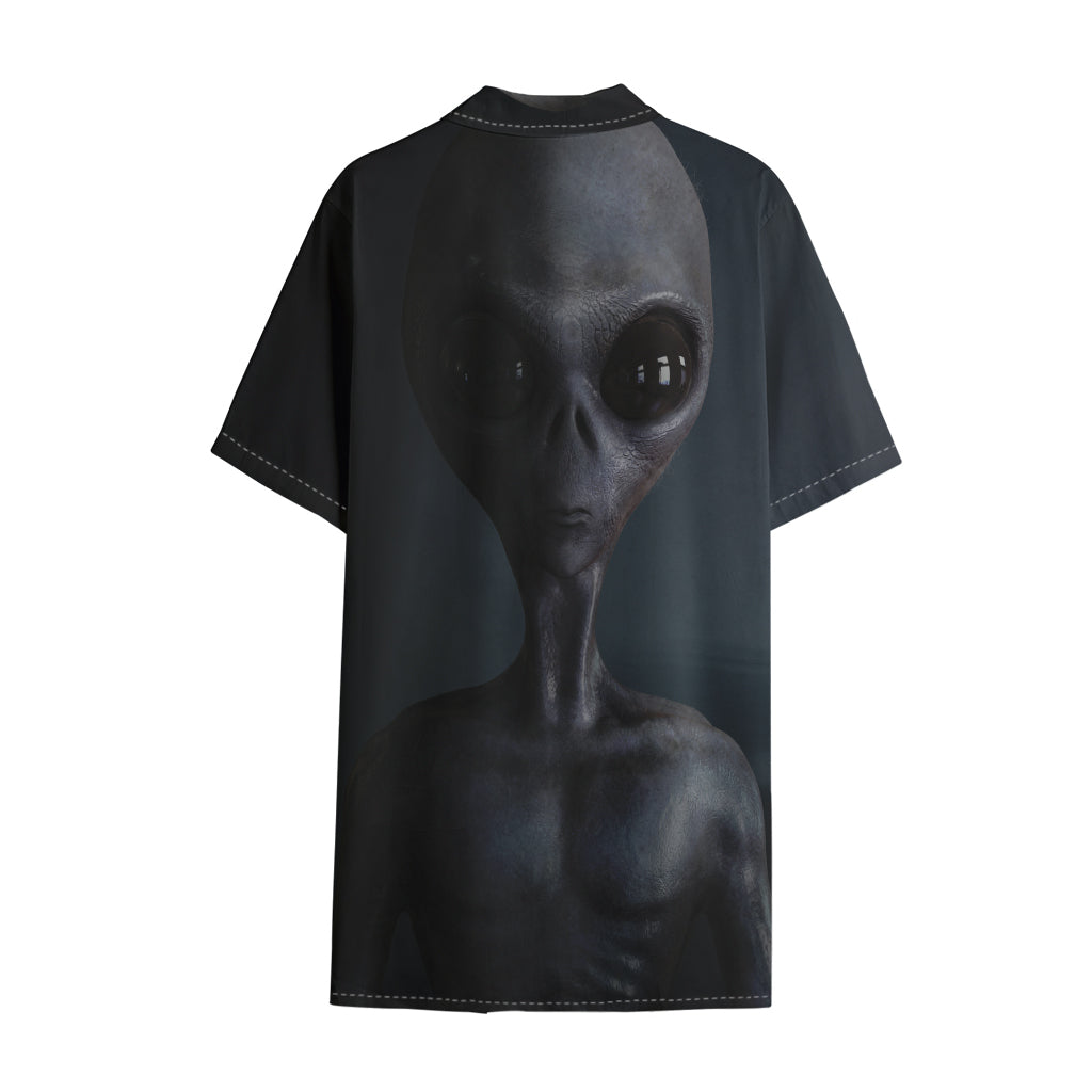 Scary Grey Alien 3D Print Cotton Hawaiian Shirt