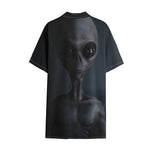 Scary Grey Alien 3D Print Cotton Hawaiian Shirt