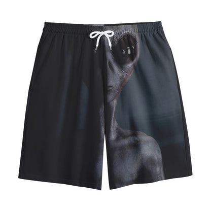 Scary Grey Alien 3D Print Cotton Shorts