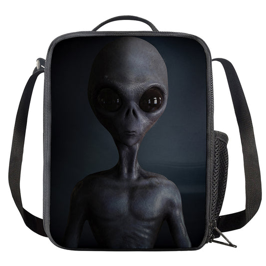 Scary Grey Alien 3D Print Crossbody Lunch Bag