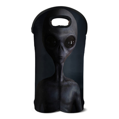 Scary Grey Alien 3D Print Double Neoprene Wine Tote