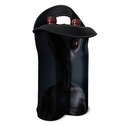 Scary Grey Alien 3D Print Double Neoprene Wine Tote