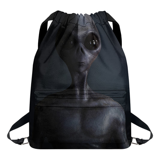 Scary Grey Alien 3D Print Drawstring Backpack