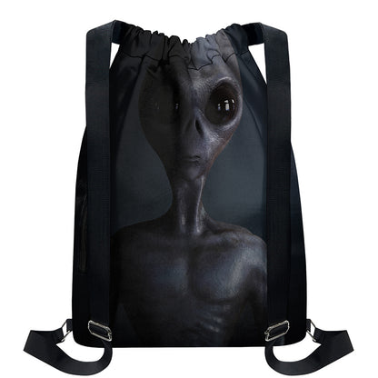 Scary Grey Alien 3D Print Drawstring Backpack