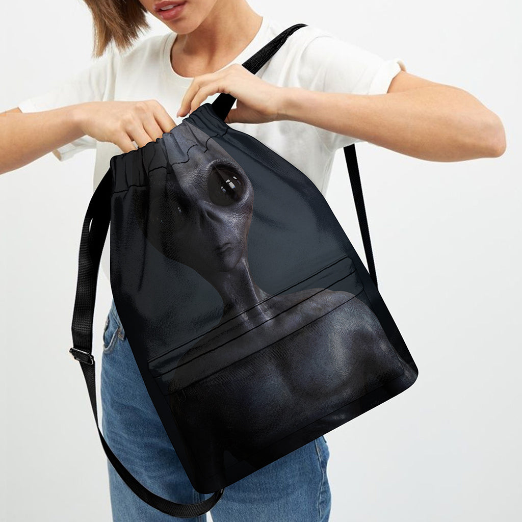Scary Grey Alien 3D Print Drawstring Backpack