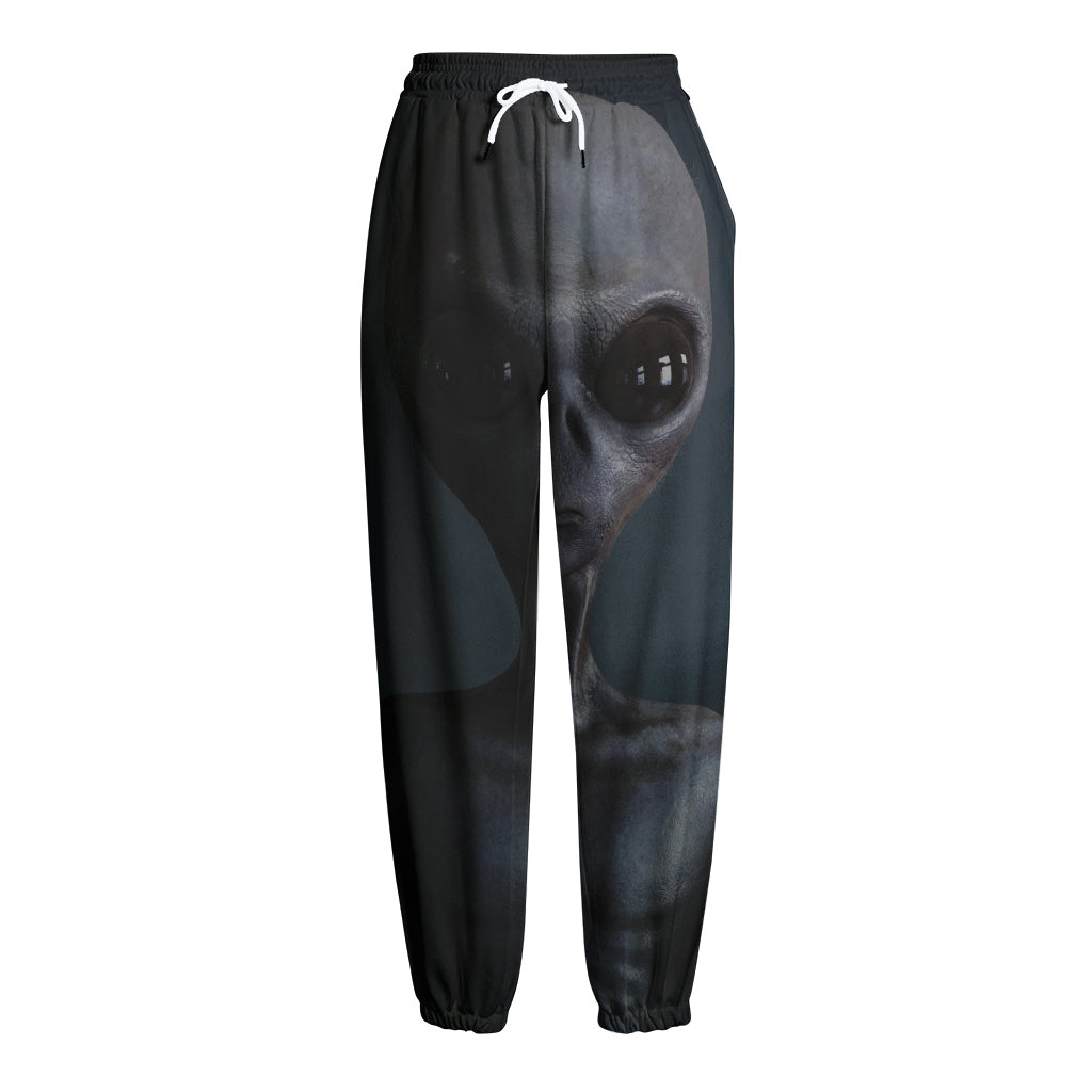 Scary Grey Alien 3D Print Fleece Lined Knit Pants