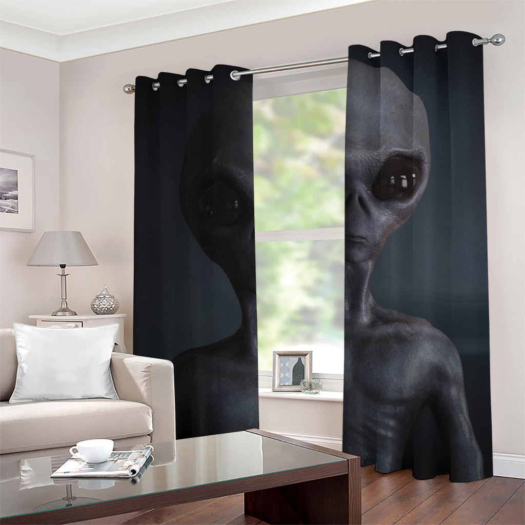 Scary Grey Alien 3D Print Grommet Curtains