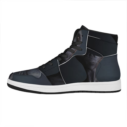 Scary Grey Alien 3D Print High Top Leather Sneakers
