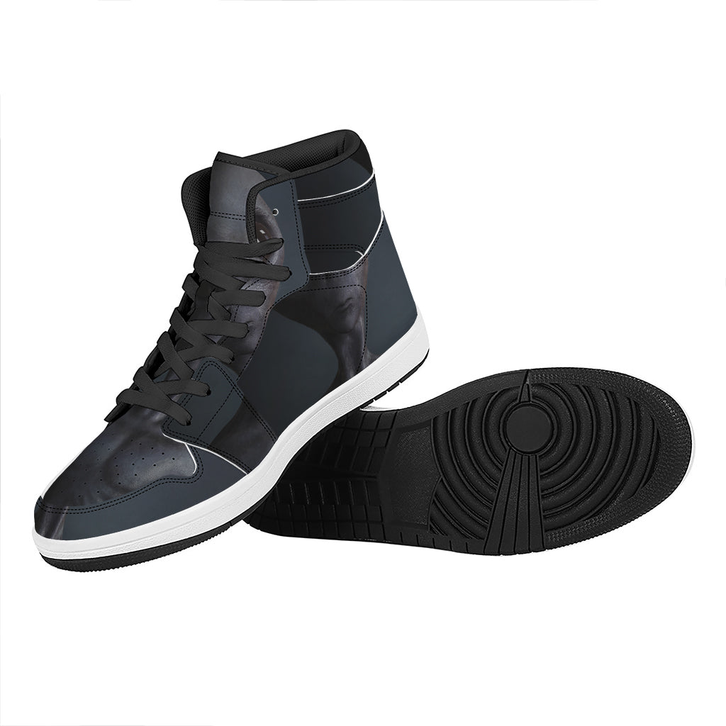 Scary Grey Alien 3D Print High Top Leather Sneakers