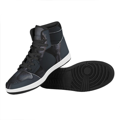 Scary Grey Alien 3D Print High Top Leather Sneakers