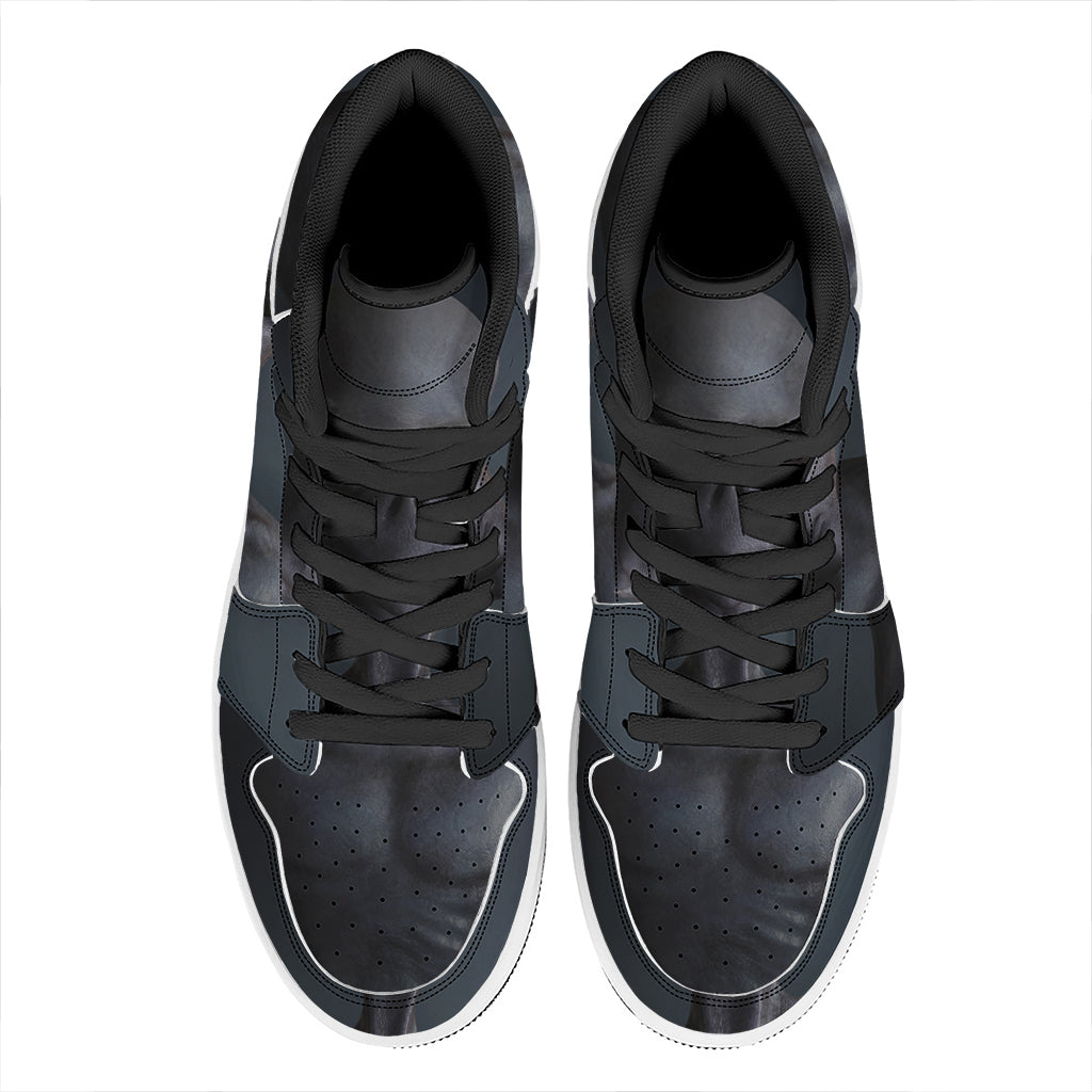 Scary Grey Alien 3D Print High Top Leather Sneakers