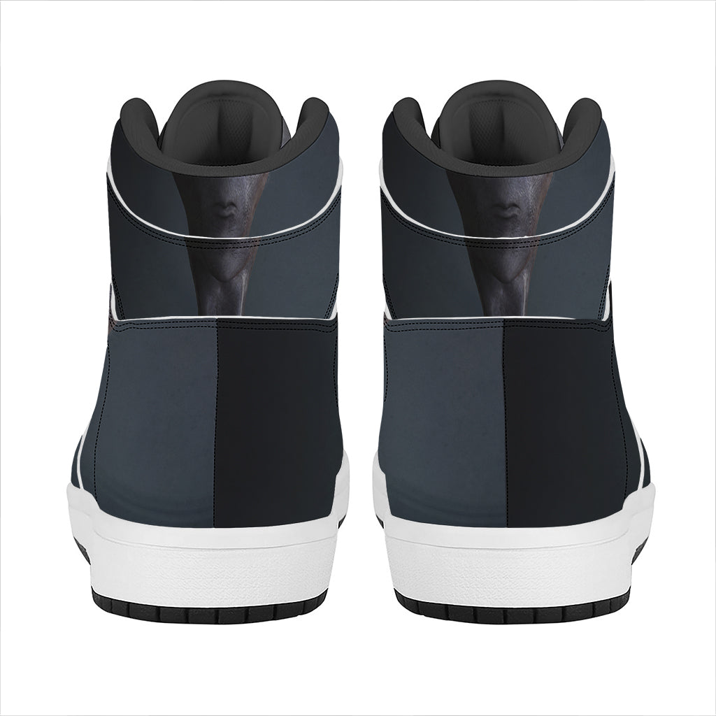 Scary Grey Alien 3D Print High Top Leather Sneakers