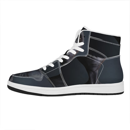 Scary Grey Alien 3D Print High Top Leather Sneakers