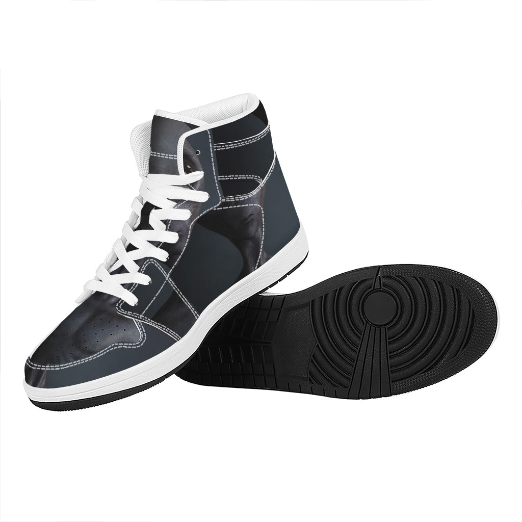 Scary Grey Alien 3D Print High Top Leather Sneakers