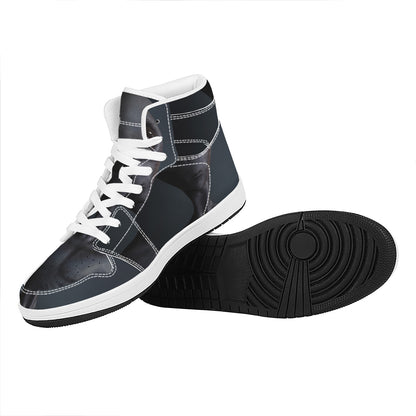 Scary Grey Alien 3D Print High Top Leather Sneakers