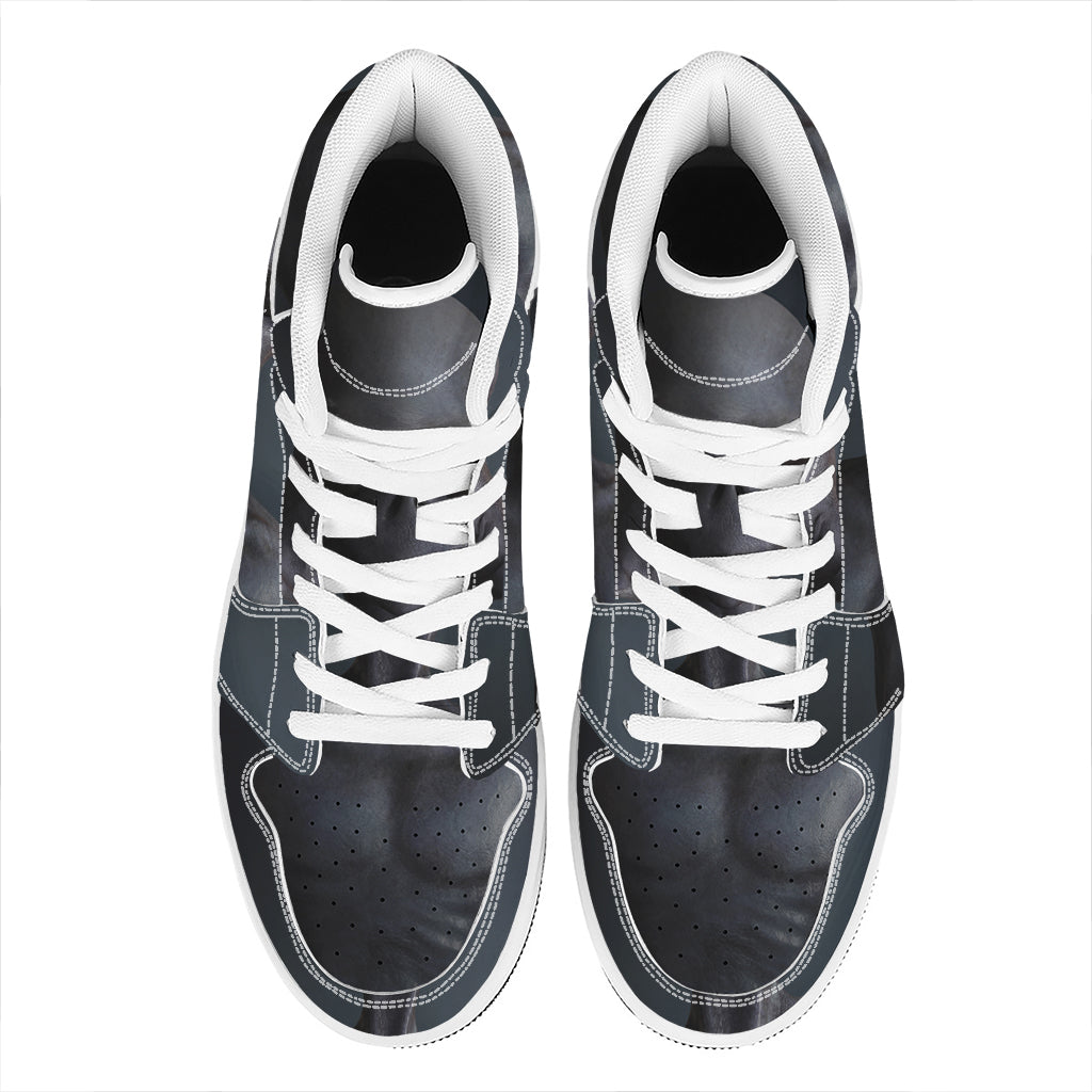 Scary Grey Alien 3D Print High Top Leather Sneakers