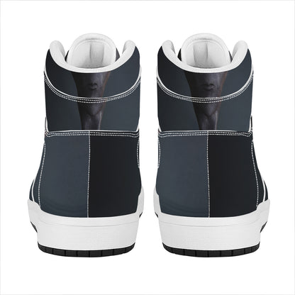 Scary Grey Alien 3D Print High Top Leather Sneakers