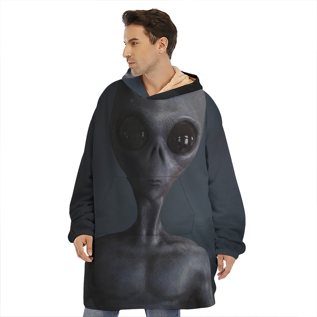 Scary Grey Alien 3D Print Hoodie Blanket