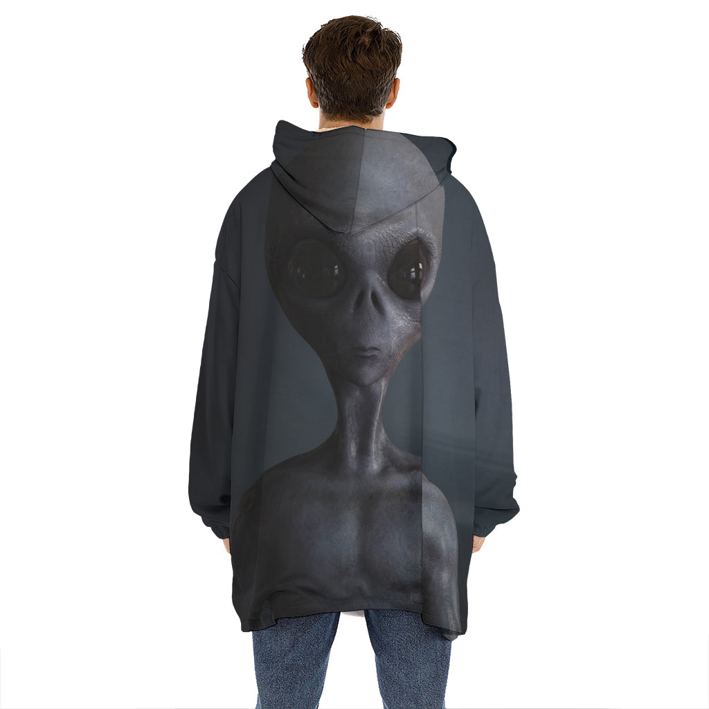 Scary Grey Alien 3D Print Hoodie Blanket